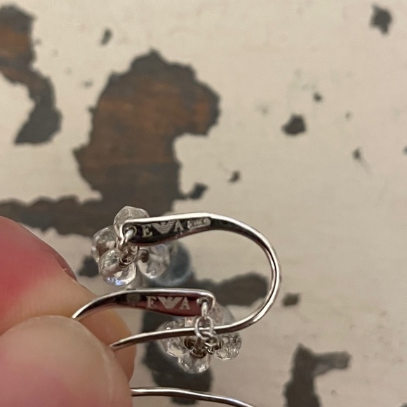 EMPORIO ARMANI Sterling Silver Frosted & Clear Faceted Quartz Dangle Earrings - Picture 2 of 5
